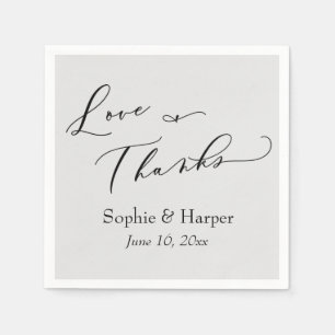 Luxury Script Simple Typography Love & Thanks Grey Napkin