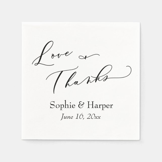 Luxury Script Simple Typography Love & Thanks Napkin (Front)