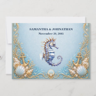 Luxury seahorse nautical theme wedding  invitation