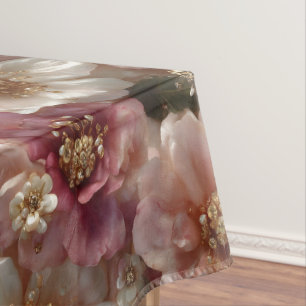 Luxury Seamless Floral Pattern with Gold Pearls Tablecloth