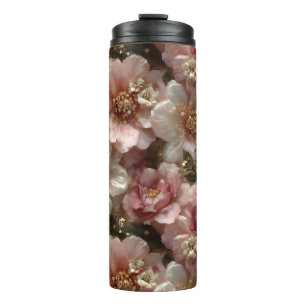 Luxury Seamless Floral Pattern with Gold Pearls Thermal Tumbler