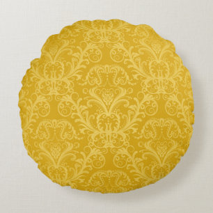 Luxury seamless golden floral wallpaper round cushion