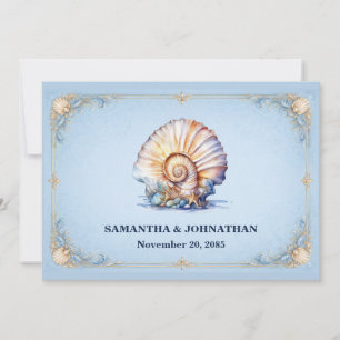 Luxury seashell wedding beach theme conch invitation