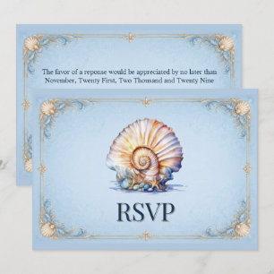 Luxury seashell wedding beach theme conch RSVP Invitation