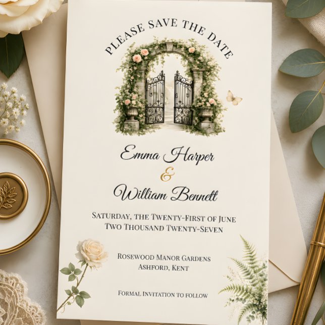 Luxury Secret Garden Wedding  Save The Date (Luxury secret garden wedding themed save the date card)