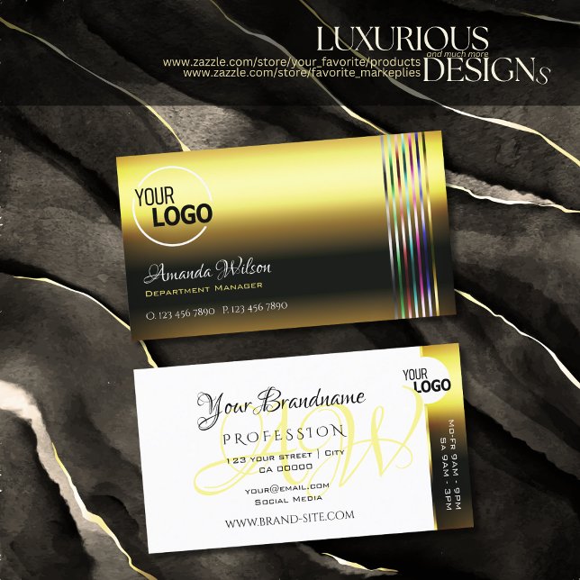 Luxury Shimmering Golden Colourful Stripes add Log Business Card (Creator Uploaded)