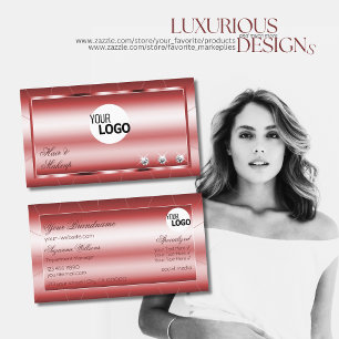 Luxury Shimmery Red Stylish with Diamonds and Logo Business Card