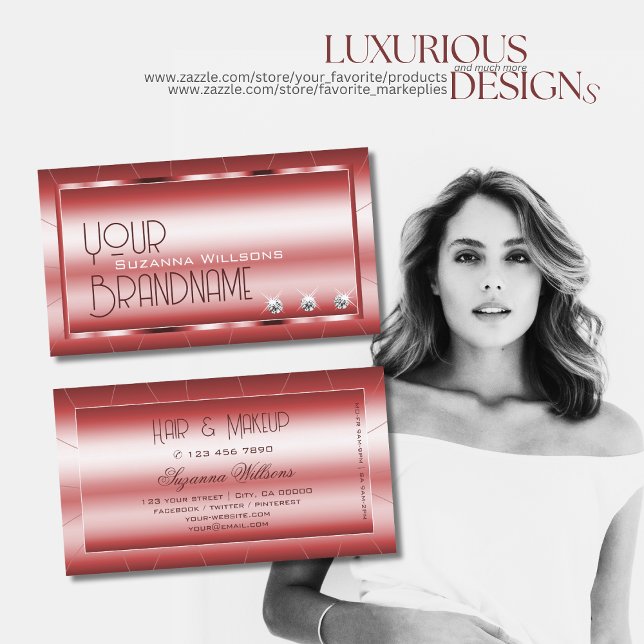 Luxury Shimmery Red with Diamonds Chic and Stylish Business Card (Creator Uploaded)
