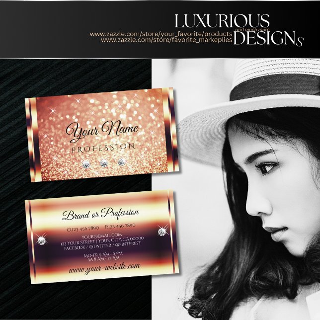 Luxury Shimmery Rose Gold Sparkle Glitter Diamonds Business Card (Creator Uploaded)