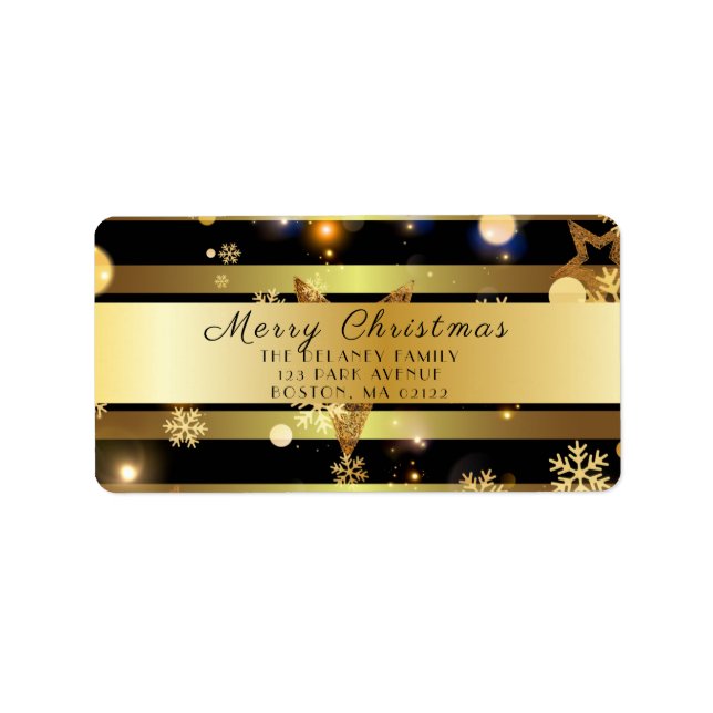 Luxury Shiny Glowing Gold Snowflakes And Stars  Label (Front)