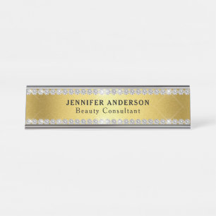 Luxury Shiny Gold And Glitter Diamond  Desk Name Plate
