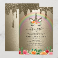 Luxury Shiny Gold Glitter Girl Unicorn Baby Shower