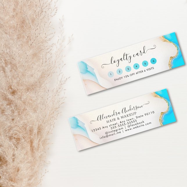 Luxury Signature Script Aqua Holographic Salon Loyalty Card (Luxury Signature Script Aqua Holographic Salon Loyalty Card)