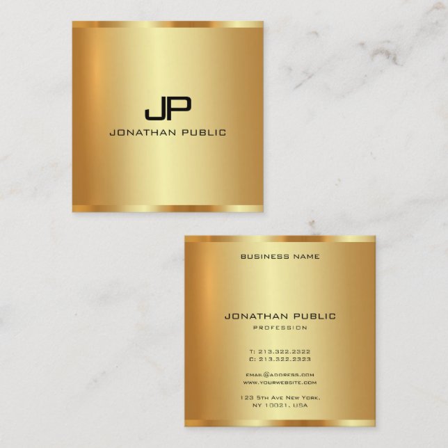 Luxury Silk Finish Monogram Gold Vertical Template Square Business Card (Front/Back)