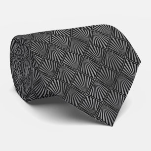 Luxury Silver and Black Art Deco Neck Tie