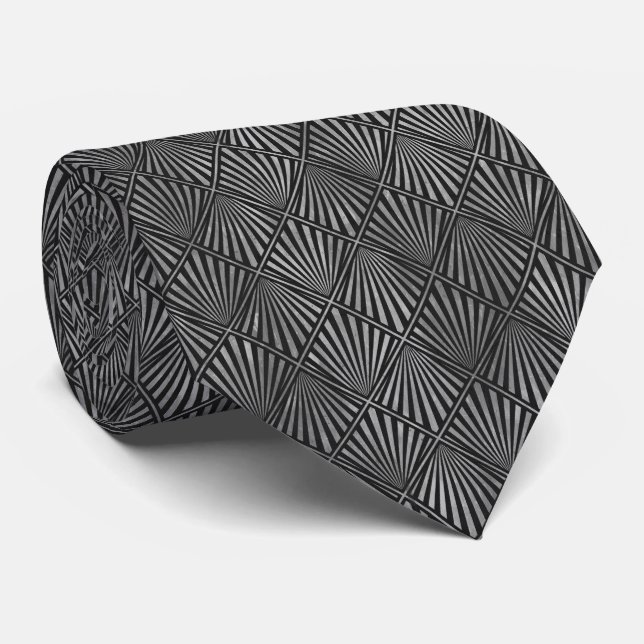 Luxury Silver and Black Art Deco Neck Tie (Rolled)