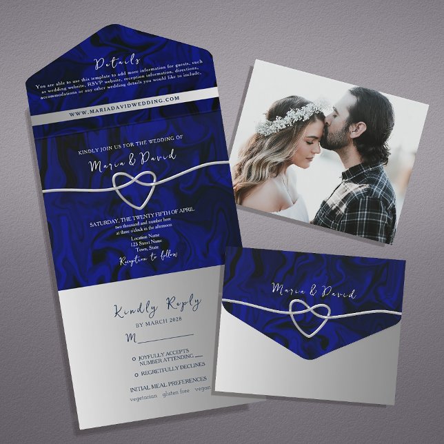 Luxury Silver and Royal Blue Wedding All In One Invitation (Creator Uploaded)