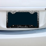 Luxury Silver Black Glitter and Sparkle Monogram Licence Plate Frame<br><div class="desc">Luxury Silver and Black Faux Glitter and Sparkle Elegant Monogram License Plate. This License Plate can be customised to include your initial and first name.</div>