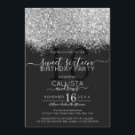 Luxury Silver Black Glitter Confetti Sweet 16 Invitation<br><div class="desc">The elegant, glamourous, and modern sweet sixteen birthday party invitation is perfect for the contemporary and stylish young teenage girl. It features a faux printed silver sparkly glitter confetti speckled colour block on top of a simple black background with a large number "16" in a matching pink gold-tone. The back...</div>