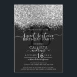 Luxury Silver Black Glitter Confetti Sweet 16 Invitation<br><div class="desc">The elegant, glamourous, and modern sweet sixteen birthday party invitation is perfect for the contemporary and stylish young teenage girl. It features a faux printed silver sparkly glitter confetti speckled colour block on top of a simple black background with a large number "16" in a matching pink gold-tone. The back...</div>