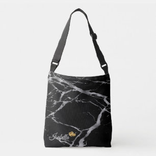 Luxury Silver Black Marble Add Text Crossbody Bag