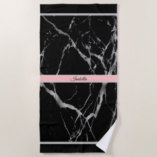 Luxury Silver Black Marble Customise Beach Towel