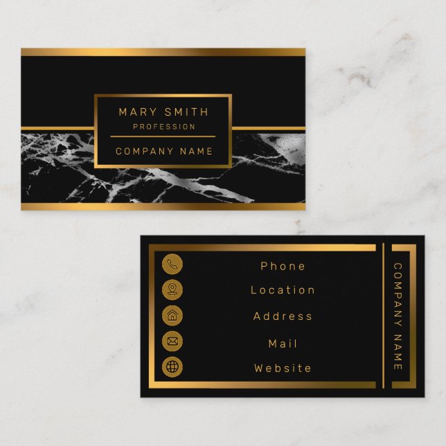 Luxury Silver Black Marble Customise Business Card (Front/Back)
