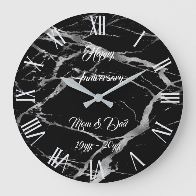 Luxury Silver Black Marble Customise Large Clock (Front)