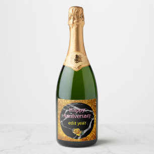Luxury Silver Black Marble Customise Sparkling Wine Label