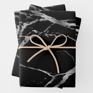 Luxury Silver Black Marble Customise Wrapping Paper Sheet