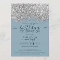 Luxury Silver Blue Glitter Confetti Birthday
