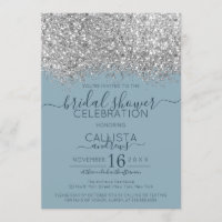 Luxury Silver Blue Glitter Confetti Bridal Shower