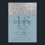 Luxury Silver Blue Glitter Confetti Sweet 16 Invitation<br><div class="desc">The elegant, glamourous, and modern sweet sixteen birthday party invitation is perfect for the contemporary and stylish young teenage girl. It features a faux printed silver sparkly glitter confetti speckled colour block on top of a simple dusty blue background with a large number "16" in a matching pink gold-tone. The...</div>