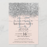 Luxury Silver Blush Glitter Confetti Quinceañera