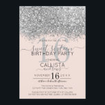 Luxury Silver Blush Glitter Confetti Sweet 16 Invitation<br><div class="desc">The elegant, glamourous, and modern sweet sixteen birthday party invitation is perfect for the contemporary and stylish young teenage girl. It features a faux printed silver sparkly glitter confetti speckled colour block on top of a simple blush pink background with a large number "16" in a matching pink gold-tone. The...</div>