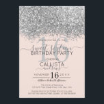 Luxury Silver Blush Glitter Confetti Sweet 16 Invitation<br><div class="desc">The elegant, glamourous, and modern sweet sixteen birthday party invitation is perfect for the contemporary and stylish young teenage girl. It features a faux printed silver sparkly glitter confetti speckled colour block on top of a simple blush pink background with a large number "16" in a matching pink gold-tone. The...</div>