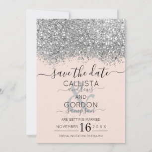 Luxury Silver Blush Glitter Confetti Wedding Save The Date