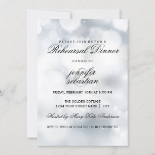 Luxury Silver Bokeh Light Chic Rehearsal Dinner Invitation