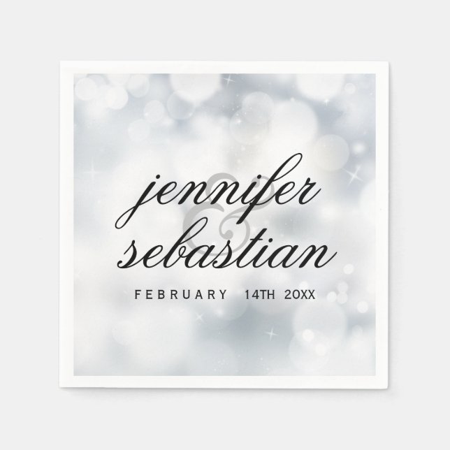 Luxury Silver bokeh WEDDING MONOGRAM Napkin (Front)