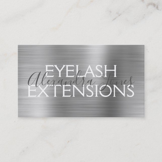 Luxury Silver Brushed Metal Eyelash Extensions Business Card (Front)