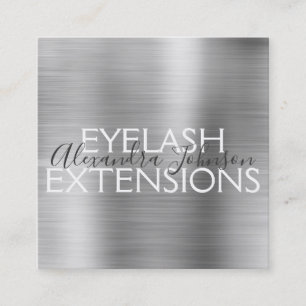 Luxury Silver Brushed Metal Eyelash Extensions Square Business Card