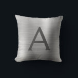Luxury Silver Brushed Metal Monogram Name Initial Cushion<br><div class="desc">Luxury Silver Foil Brushed Metal Monogram Name and Initial Pillow. The pillow makes the perfect gift for someone decorating her room in silver.</div>