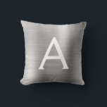 Luxury Silver Brushed Metal Monogram Name Initial Cushion<br><div class="desc">Luxury Silver Foil Brushed Metal Monogram Name and Initial Pillow. The pillow makes the perfect gift for someone decorating her room in silver.</div>