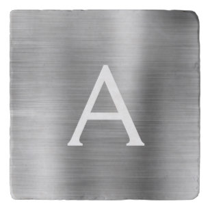 Luxury Silver Brushed Metal Monogram Name Initial Trivet