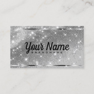 Luxury Silver Chrome Glitter Sand Sparkling Stars Business Card