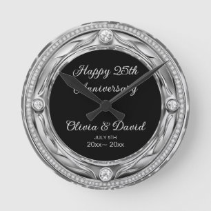 Luxury Silver Diamonds Wedding Anniversary  Round Clock