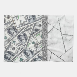 Luxury Silver Dollars Interior Marble Glitter Sho Tea Towel