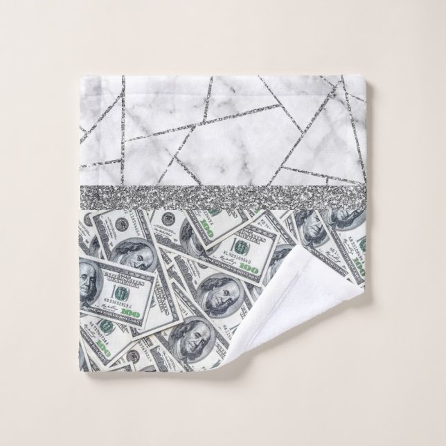 Luxury Silver Dollars Interior Marble Glitter  Sho Wash Cloth (Wash Cloth)