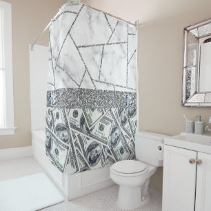Luxury Silver Dollars Interior Marble Glitter Shower Curtain