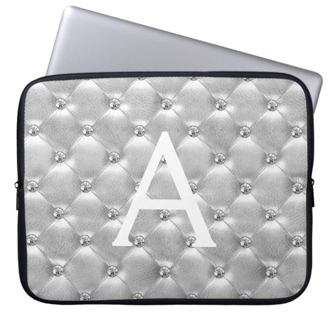 Luxury Silver Elegant Vintage Monogram Laptop Sleeve (Front)